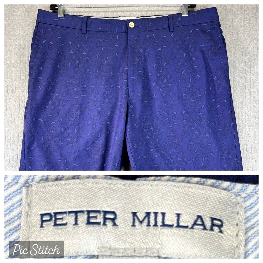 Peter Millar‎ Salem Geo Paisley performance Golf Dress Shorts Size 40 Blue